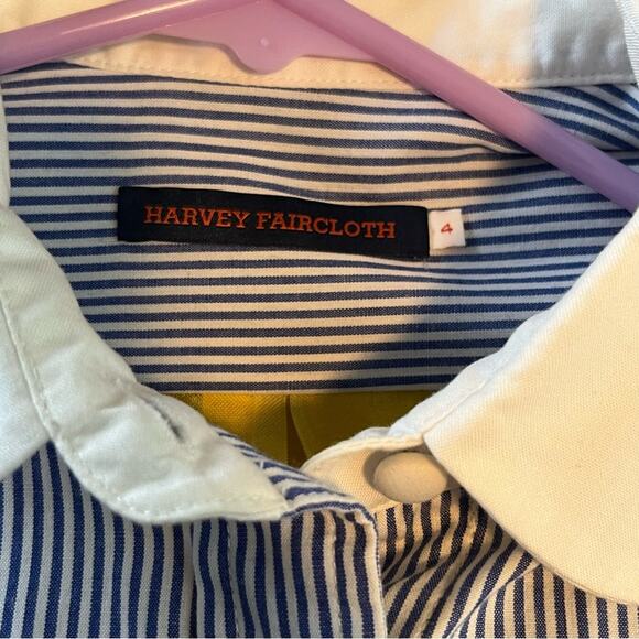 Harvey Faircloth Blue Striped Shirt with Yellow Back Size 4 EUC - Picture 4 of 9